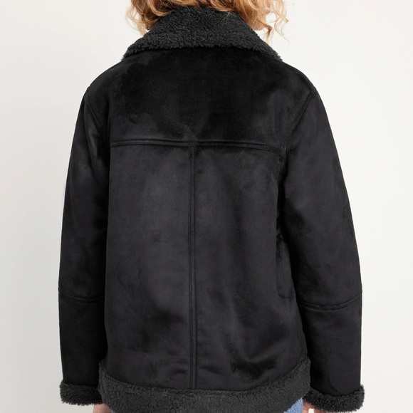 NWT OLD NAVY Faux-Suede Sherpa-Lined Moto Jacket Color Black SIZE SMALL - Picture 3 of 6